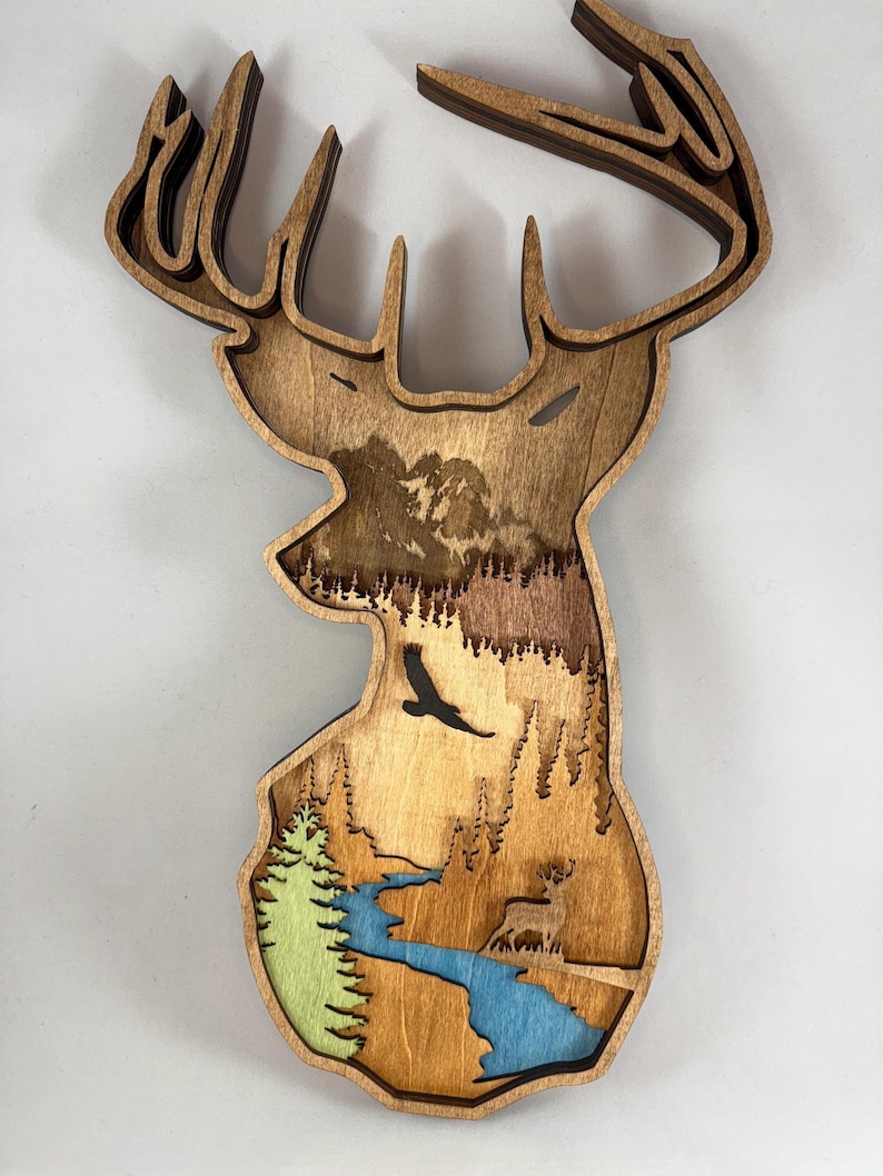 Timber Decaration Deer Forest 3D Layered Wood Decor - Etsy