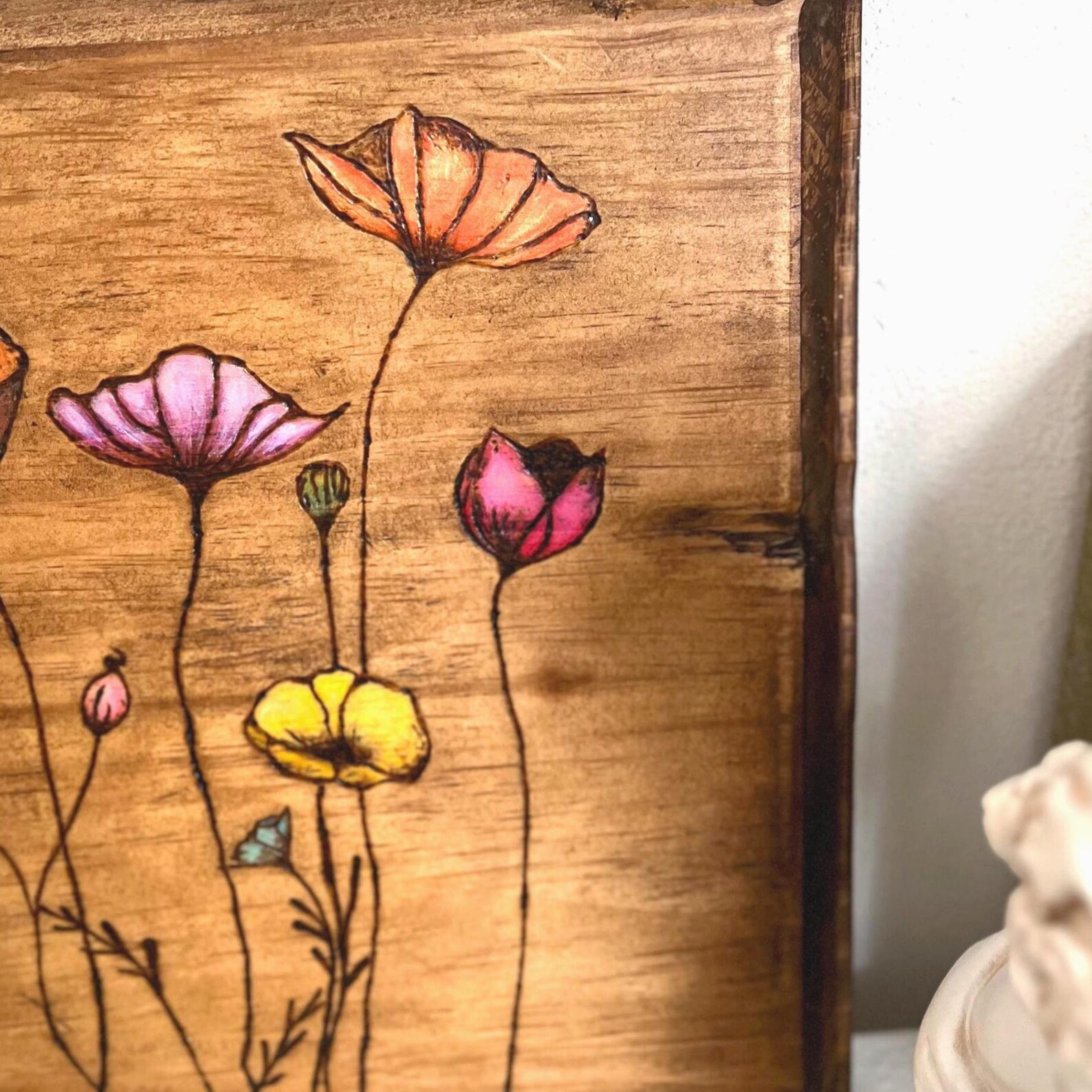 Handmade Pyrography Floral Panel - Botanical Wood Burned Art - Etsy