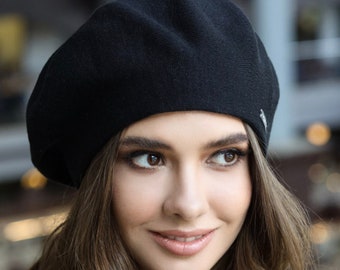 Berretto classico da donna francese, cappello invernale, bellissimo cappello da donna, berretto regalo di Natale berretto femme nero rosso 6070