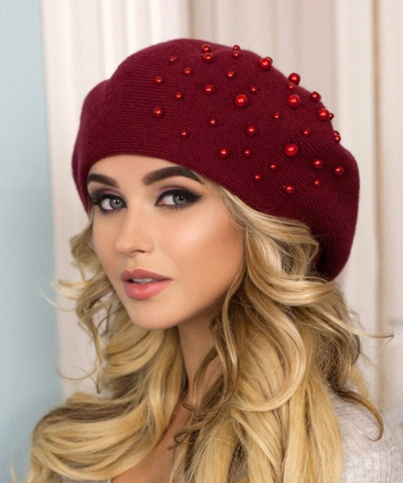 8 Colors Elegant Classic French Beret With Pearls, Women display picture 1