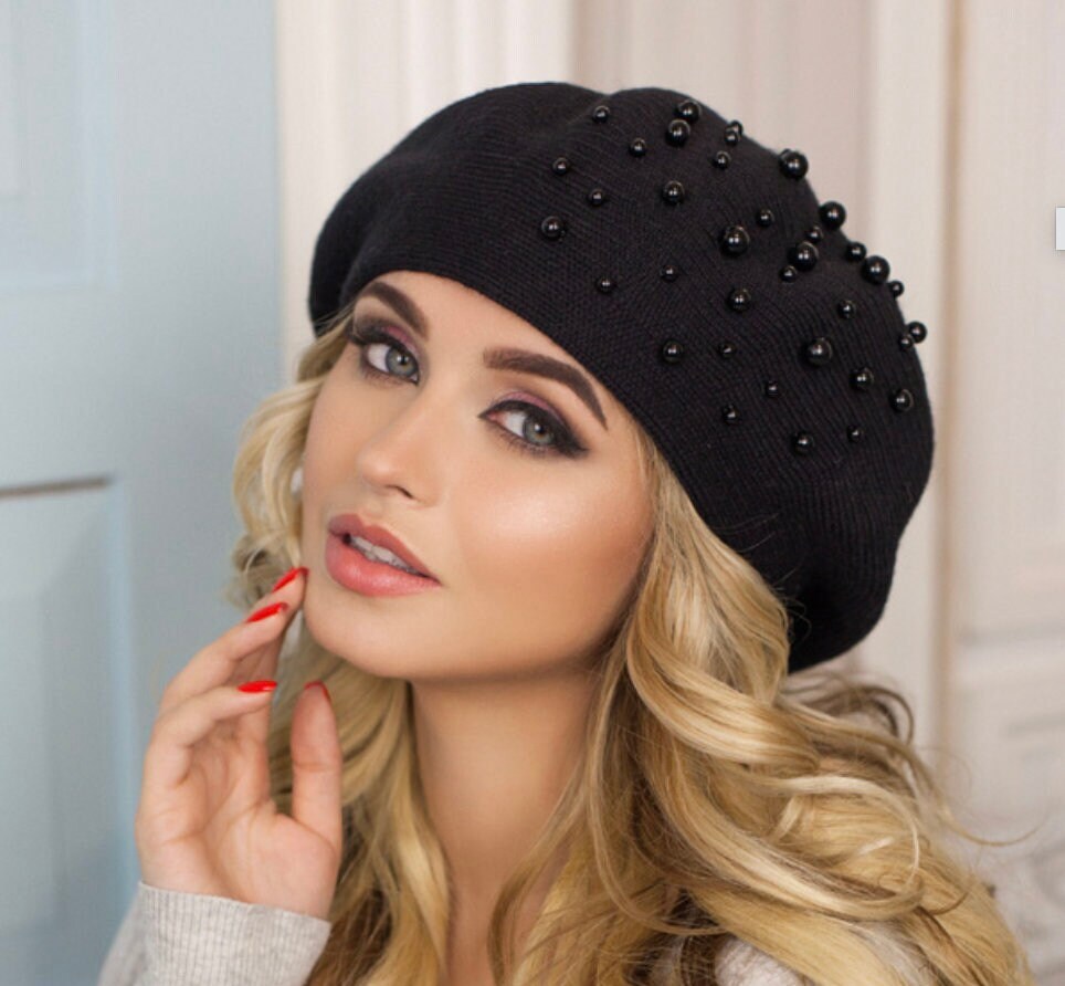 8 Colors Elegant Classic French Beret With Pearls, Women display picture 2