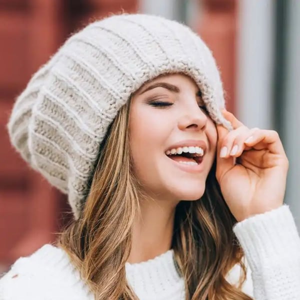 CHAPEAU BAGGY en laine tricoté épais surdimensionné pour femmes - Chapeau d'hiver chaud à la mode V