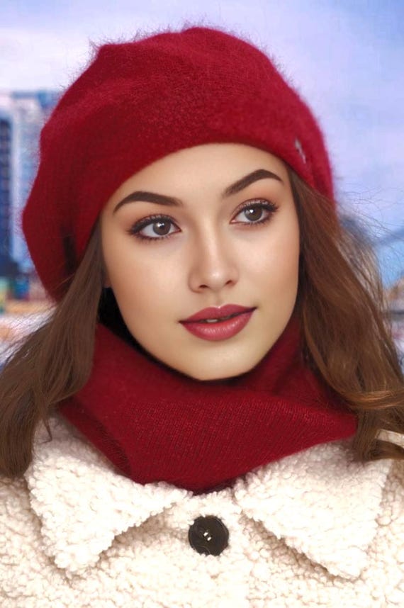 6 Colors/ SET Hat and Scarf/60% Angora WOOL/ Women display picture 3