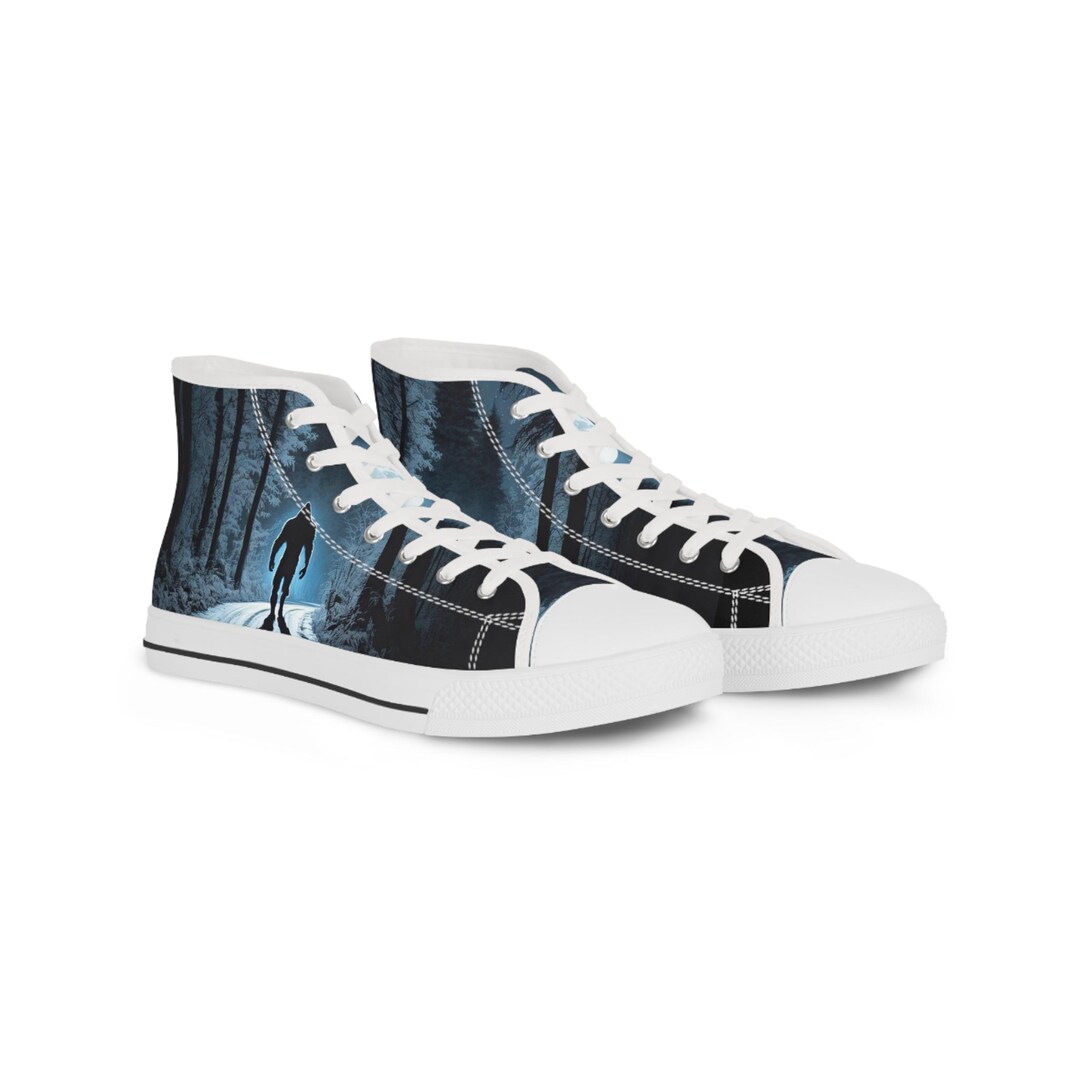 White Bigfoot Pattern Print Sneaker Shoes For Men Women