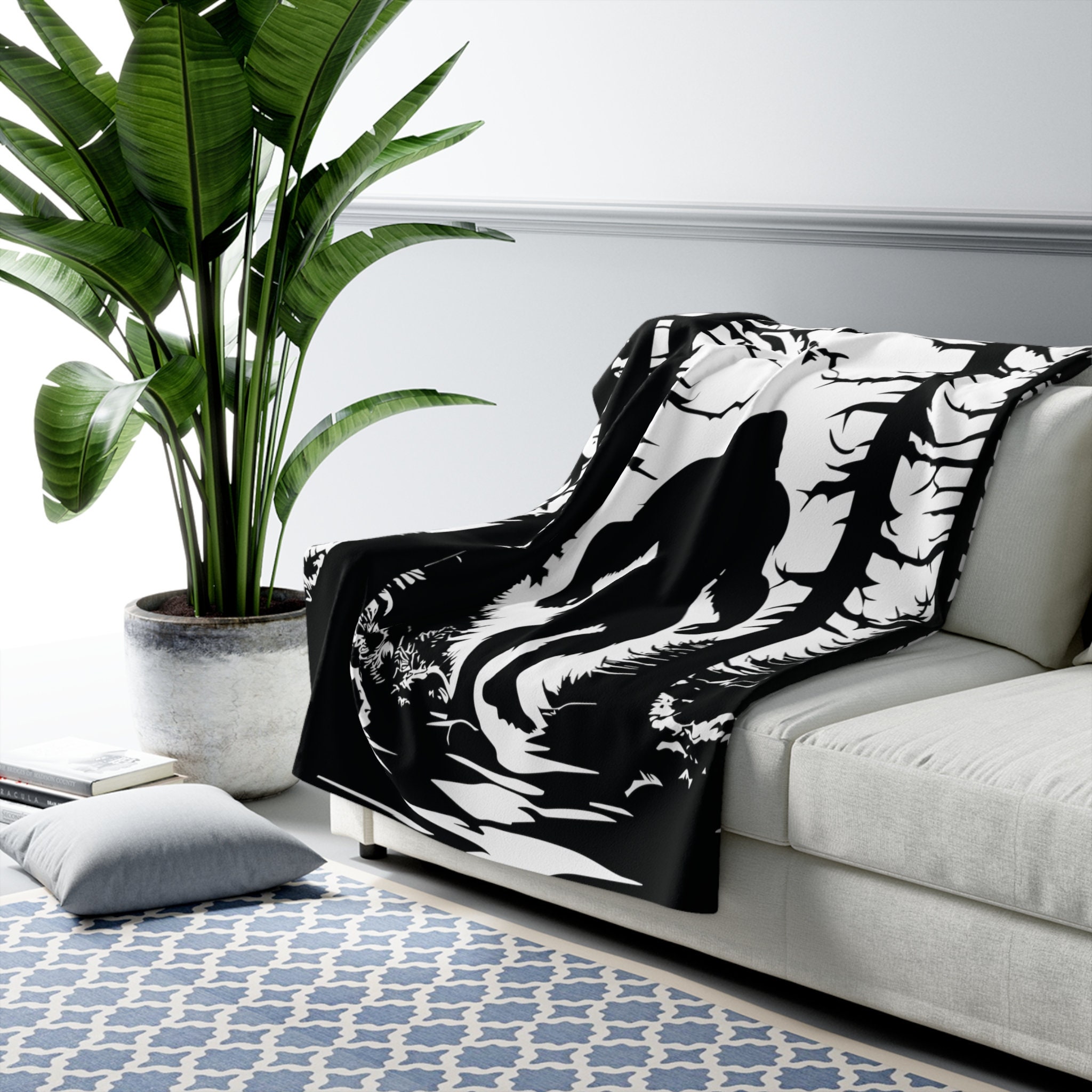 White Bigfoot Pattern Print Hooded Blanket