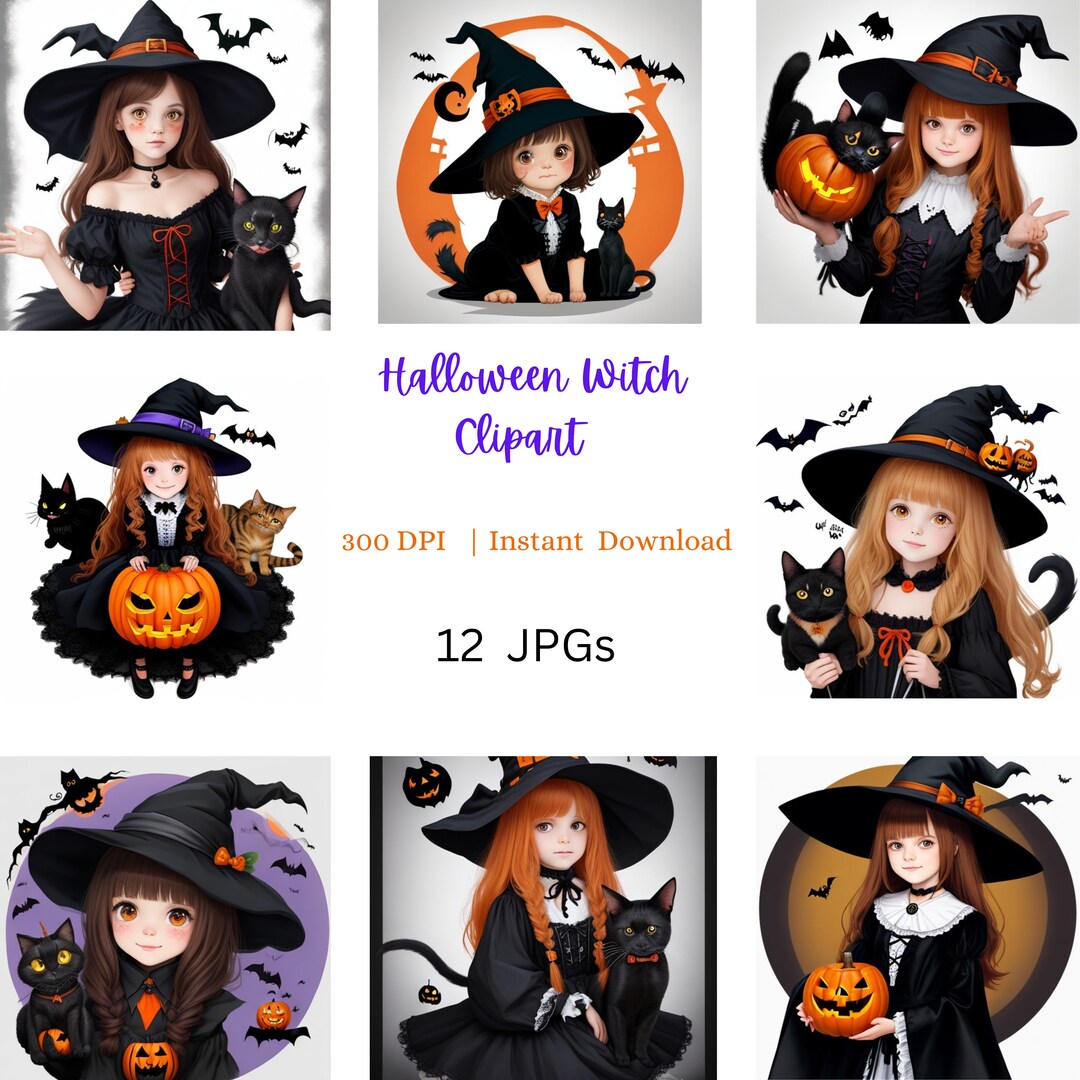 Cute Halloween Doll Clipart Set Ghosts Spiders Witch Bats Etsy