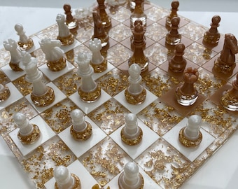 Handgefertigtes Schach-/Dame-Spiel aus Kunstharz