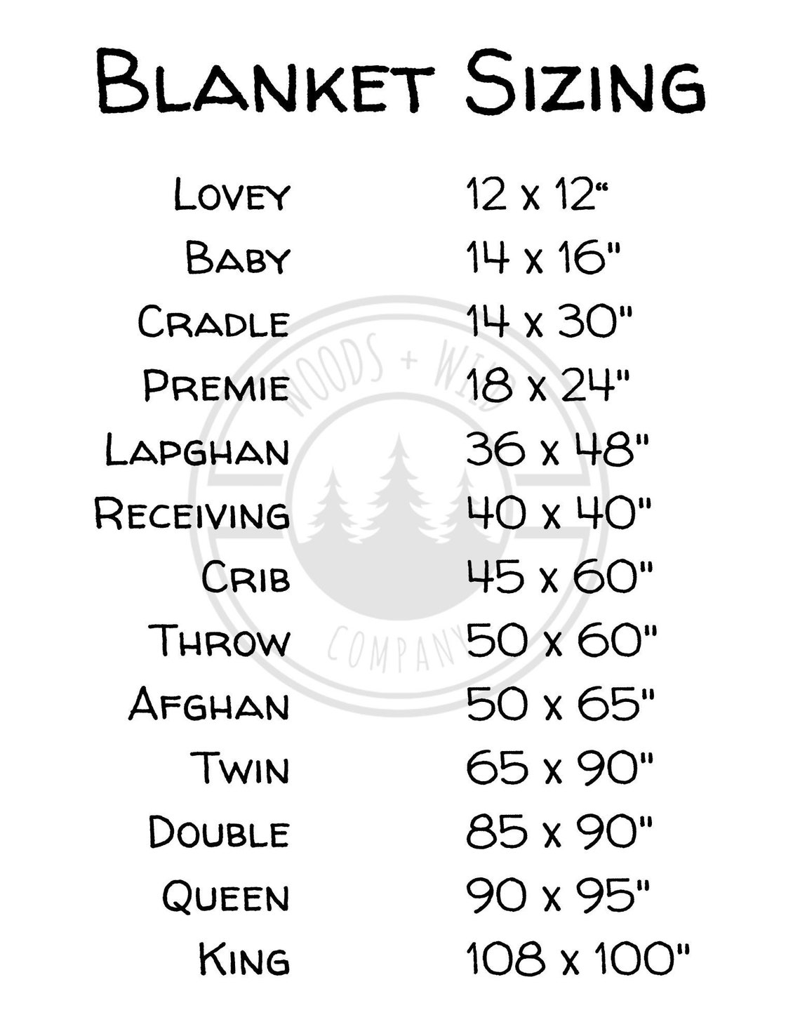 Crochet Blanket Size Chart Etsy