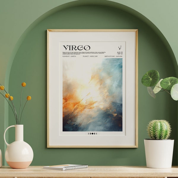 Virgo Print, Zodiac star sign, (A4, Digital, Resizing without loosing quality), texture design, Unframed, Design by GummyPrint