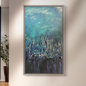 Strukturierte blaue Wanddekoration, abstrakte Natur, Wandkunst, Acrylgemälde, Leinwand, Wanddeko, handgefertigte Bergästhetische Wandmalerei, einzigartiges Geschenk Bild 2