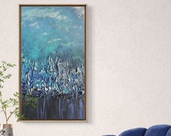 Decorazione da parete blu strutturata Natura astratta Arte della parete Pittura acrilica Tela Wanddeko Pittura murale estetica di montagna fatta a mano Regalo unico