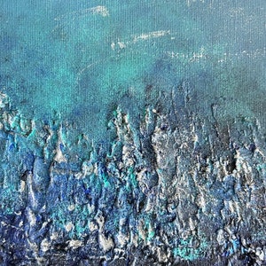 Strukturierte blaue Wanddekoration, abstrakte Natur, Wandkunst, Acrylgemälde, Leinwand, Wanddeko, handgefertigte Bergästhetische Wandmalerei, einzigartiges Geschenk Bild 6