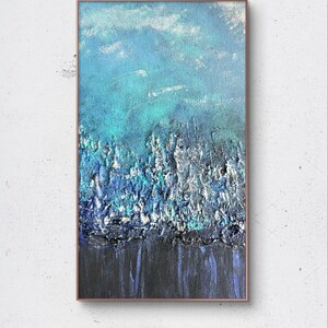 Strukturierte blaue Wanddekoration, abstrakte Natur, Wandkunst, Acrylgemälde, Leinwand, Wanddeko, handgefertigte Bergästhetische Wandmalerei, einzigartiges Geschenk Bild 5