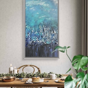 Strukturierte blaue Wanddekoration, abstrakte Natur, Wandkunst, Acrylgemälde, Leinwand, Wanddeko, handgefertigte Bergästhetische Wandmalerei, einzigartiges Geschenk Bild 4