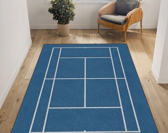 Tennis Rug, Tennis Player Gift, Blue Rug, Theme Rug, Cartoon Rug, Playroom Mat, Art Rug, Kid Rug, Tennis Decor, Sport Rug, Tennis Court Rug