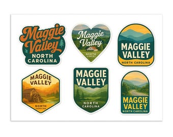 Maggie Valley North Carolina Sticker Sheet - 6 Pack Mountain Scenic Travel Decals Souvenir Collection