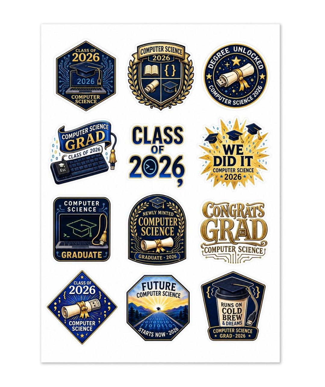 Computer Science Graduation Stickers: Class of 2026 CS Grad Gift (12 ...