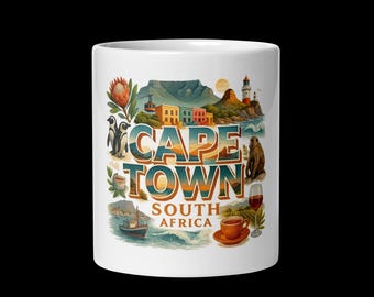 Cape Town South Africa Ceramic Mug – Landmarks Wildlife Travel Souvenir