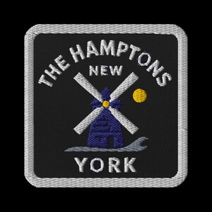 Broderad lapp i Hamptons New York - Väderkvarn Souvenir Reseminnen Fyrkantig Stryk-på/Sy-på-lapp