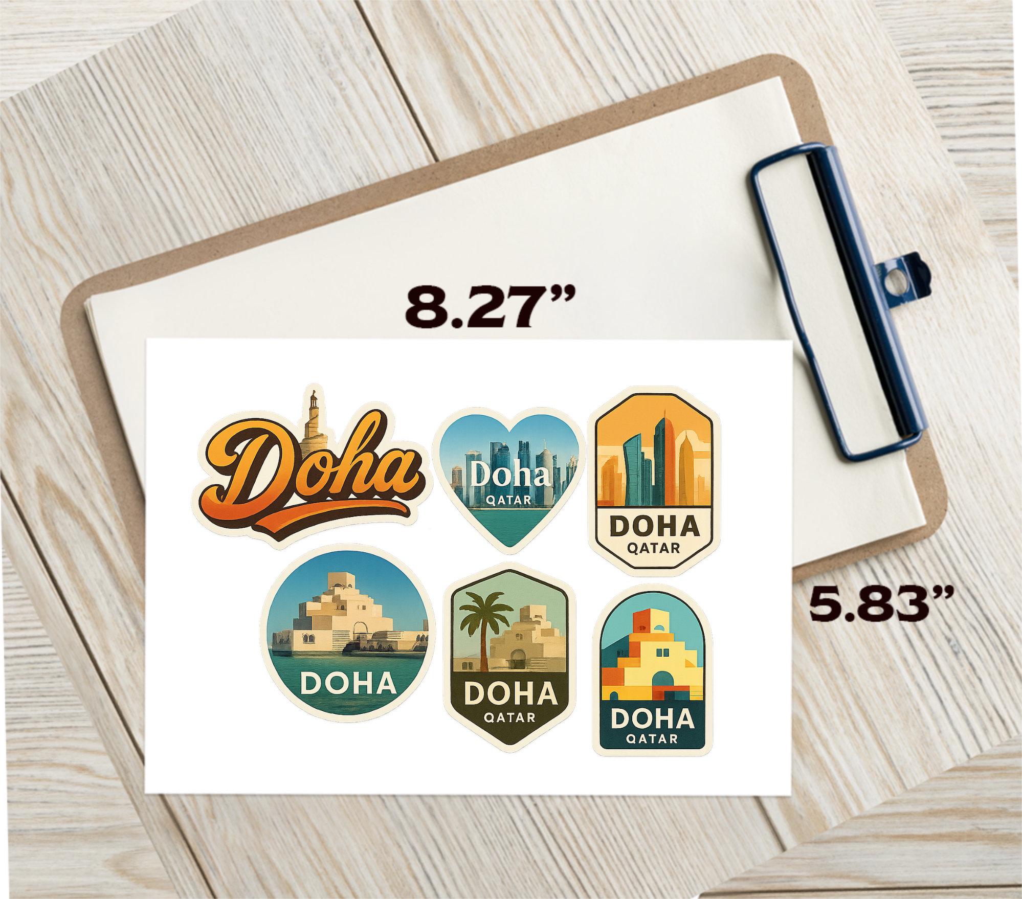 Back Sticker Qatar Doha Qatar Sticker Sheet - 6 Travel Souvenir Stickers Featuring Skyline ...