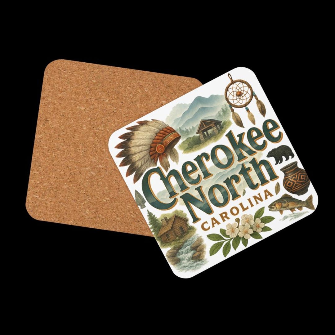 Cherokee North Carolina Cork Back Coaster - Single Souvenir Drink ...