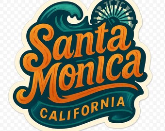 Imán adhesivo de Santa Mónica, California. Recuerdo de viaje. Regalo decorativo. Vinilo troquelado.