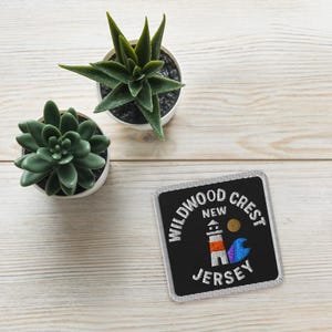 Wildwood Crest New Jersey Lighthouse Embroidered Patch - Square Souvenir Travel Memento with Ocean Wave Design image 3