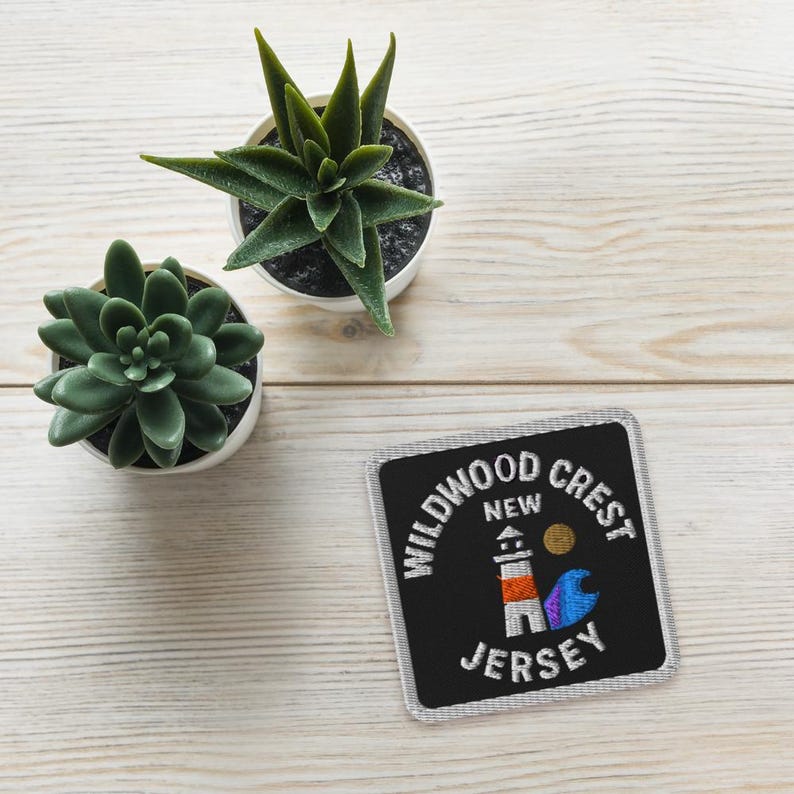 Wildwood Crest New Jersey Lighthouse Embroidered Patch - Square Souvenir Travel Memento with Ocean Wave Design image 3