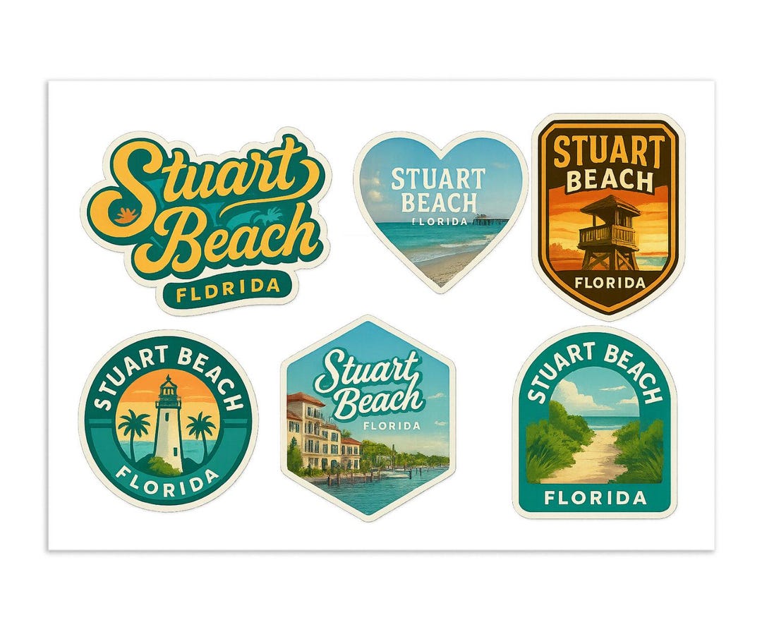 Stuart Florida Sticker Stuart Beach Florida Sticker Sheet – Vintage Travel Decals, Coastal ...