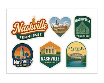 Foglio di adesivi di Nashville, Tennessee: souvenir di viaggio dei punti di riferimento (confezione da 6)