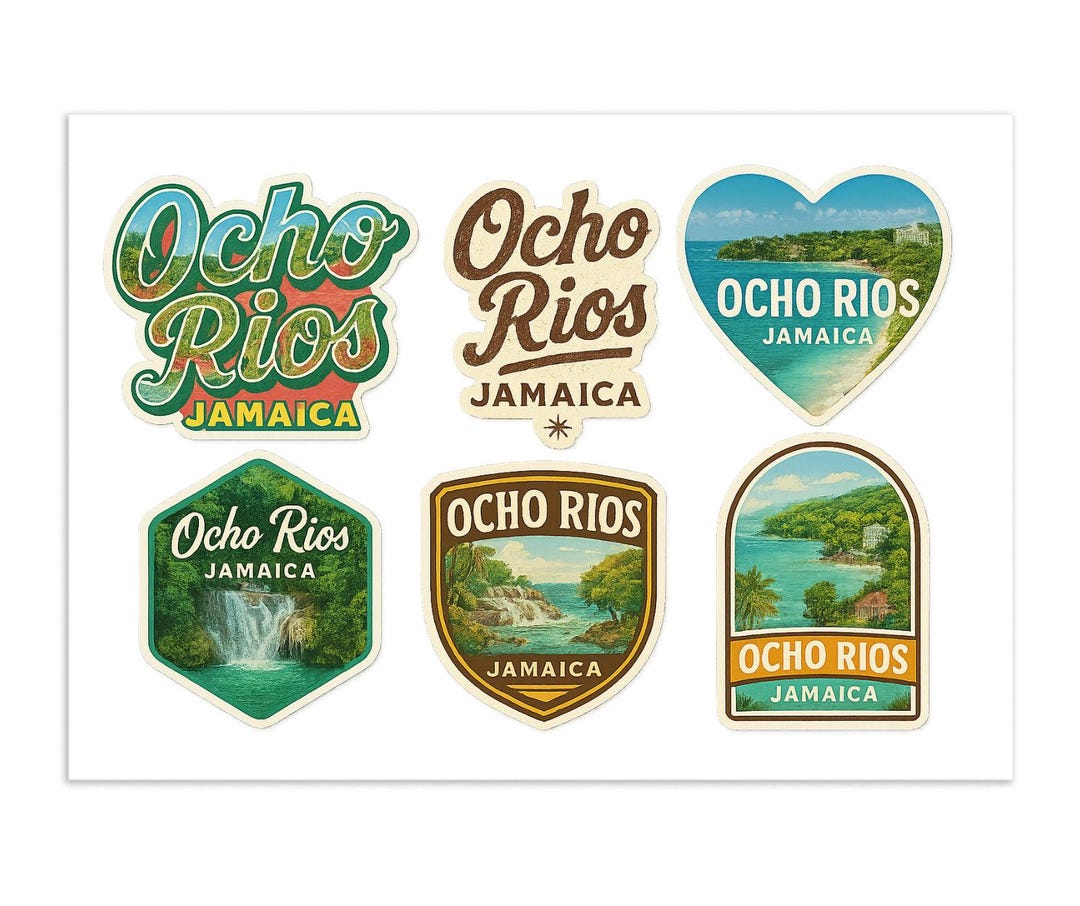 Ocho Rios Jamaica Sticker Sheet - 6 Tropical Paradise Travel Decals ...