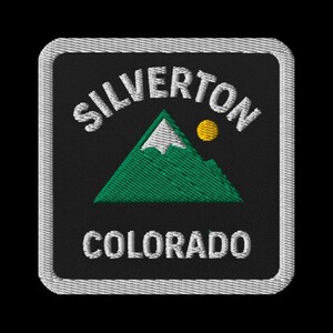 Silverton Colorado Gestickter Aufnäher - Mountain Design Souvenir Travel Memento Quadratischer schwarzer Patch mit grauem Rand