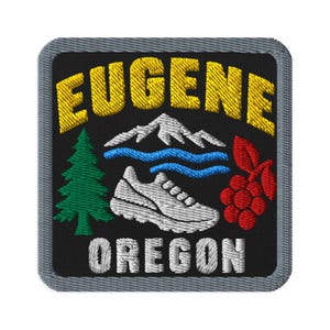 Eugene Oregon Running Shoe Souvenir Embroidered Patch Iron On - Square Oval or Round Shapes Sew On Collectible