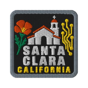 Broderad lapp med vallmomotiv från Santa Clara, Kalifornien, souvenir - fyrkantig, oval eller rund form, stryk-på, sy-på, samlarobjekt