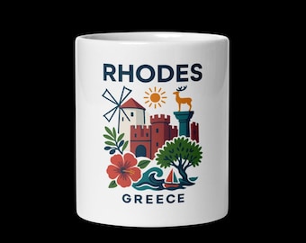 Rhodes Greece Coffee Mug: Greek Island Windmill Castle Souvenir