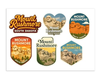 Mount Rushmore South Dakota klistermärkesark - 6 vintage resedekaler National Memorial Souvenir Collection