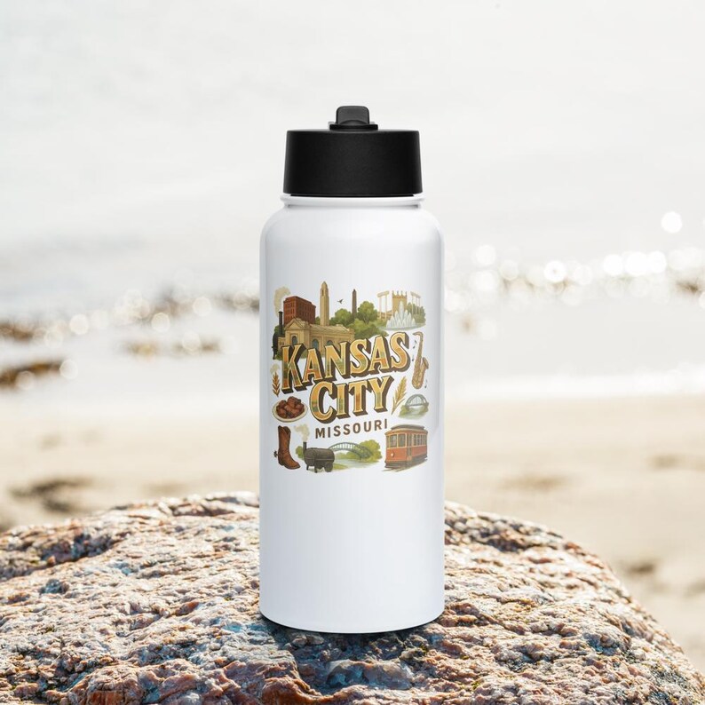 Garrafa térmica de viagem de aço inoxidável de 946 ml (32 oz) de Kansas City, Missouri imagem 3