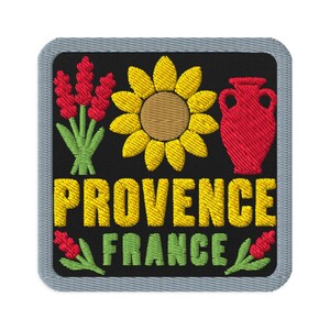 Provence France Lavender Sunflower Souvenir Embroidered Patch - Square Oval or Round Shapes Iron On Sew On Collectible