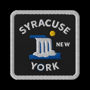 Patch bordado de Syracuse, Nova York - Patch quadrado de lembrança de viagem com design de arquitetura clássica