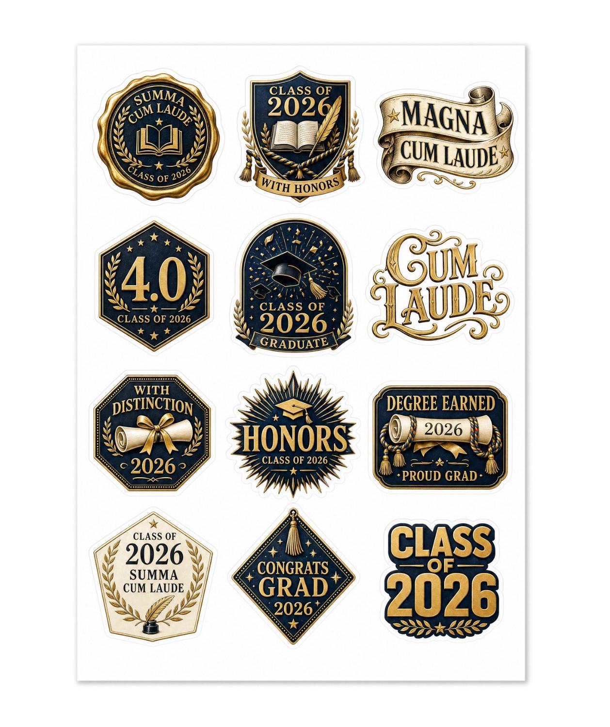 12 Pack Summa Cum Laude Sticker Sheet 1.5 Inch Latin Honors