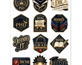 Pegatinas de graduación de doctorado: Promoción de 2026. Calcomanías de vinilo (paquete de 12).