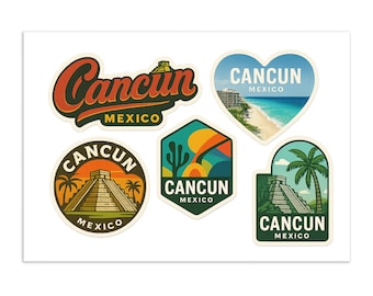 Cancun Mexico Travel Sticker Sheet: Mayan Pyramids & Beaches
