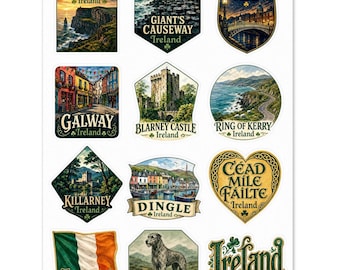 Irland Wahrzeichen Aufkleber: Dublin, Galway, Cliffs of Moher, Blarney Castle Souvenirs