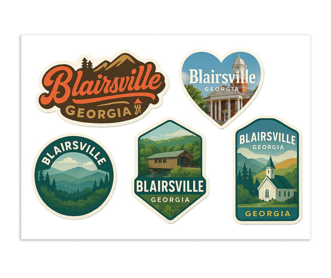Blairsville Georgia Sticker Sheet - 5 Travel Souvenir Stickers Mountain ...