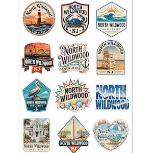 North Wildwood NJ Souvenir Sticker Sheet: Coastal Charm Designs (12 Pack) image 1