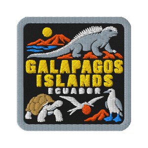Galapagos Islands Ecuador Iguana Souvenir Embroidered Patch - Square Oval or Round Shapes Iron On Sew On Collectible