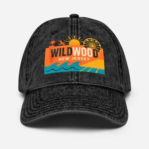 Wildwood New Jersey Vintage Washed Black Dad Cap Baseball Hat Souvenir image 1