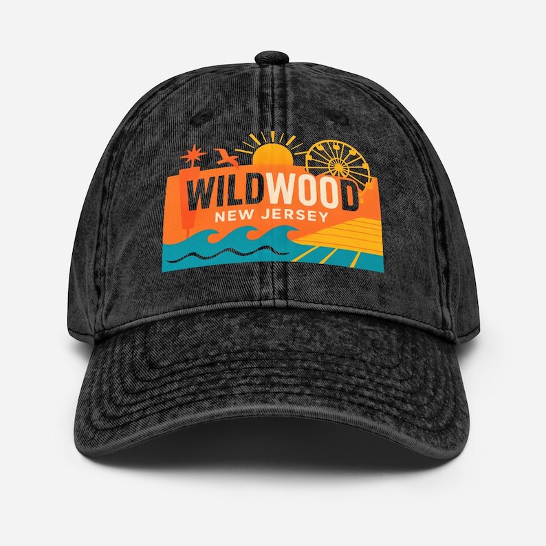 Wildwood New Jersey Vintage Washed Black Dad Cap Baseball Hat Souvenir image 1