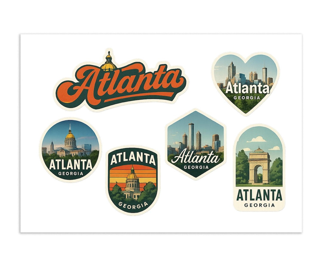 Atlanta Georgia Sticker Sheet - 5 Premium Travel Decals Featuring City ...