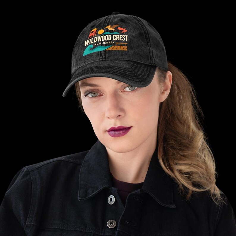 Wildwood Crest New Jersey Vintage Washed Black Dad Cap Baseball Hat Souvenir image 4